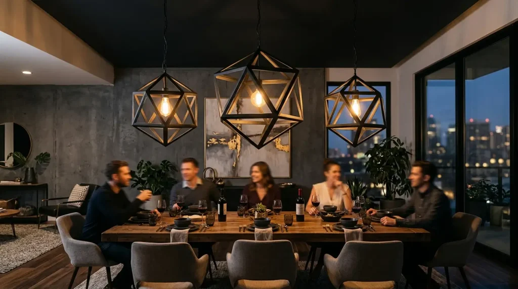 11. Geometric Pendant Lighting for Bold Appeal