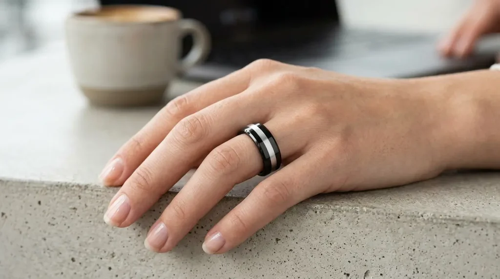 13. Black Zirconium Ring with Silver Inlay
