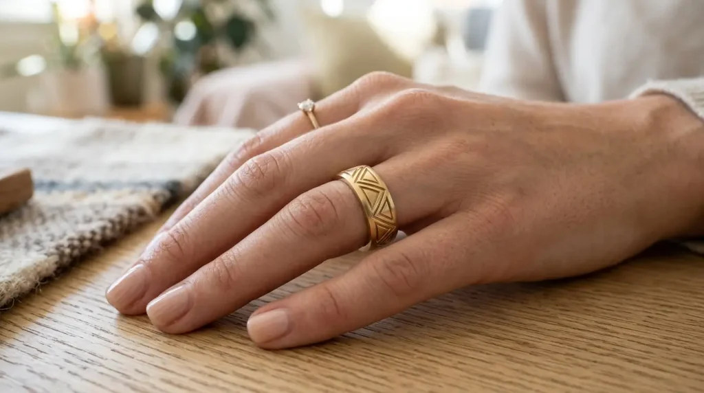 15. Geometric Pattern Wedding Band