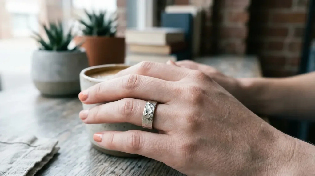 17. Hammered White Gold Band