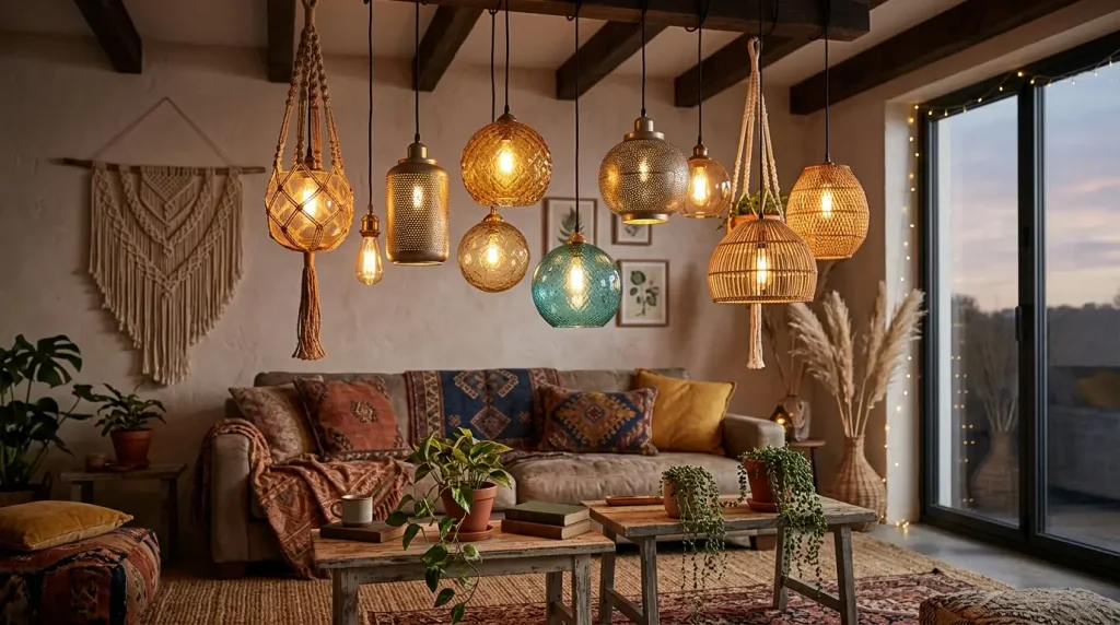 5. Bohemian Hanging Lights for a Warm Atmosphere