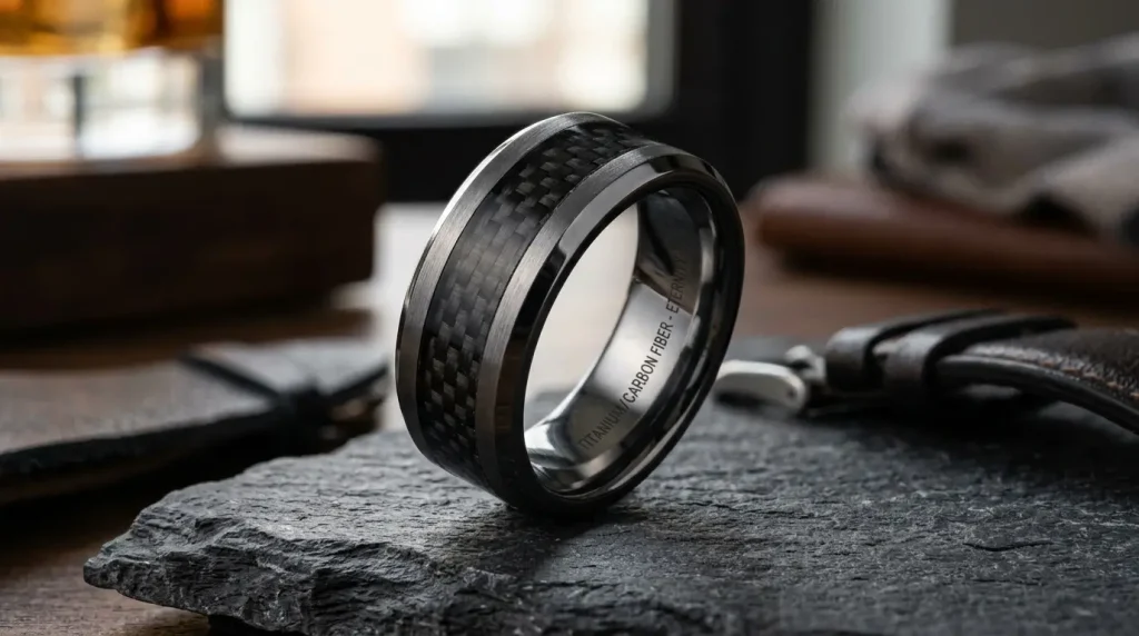 6. Black Carbon Fiber Inlay Ring