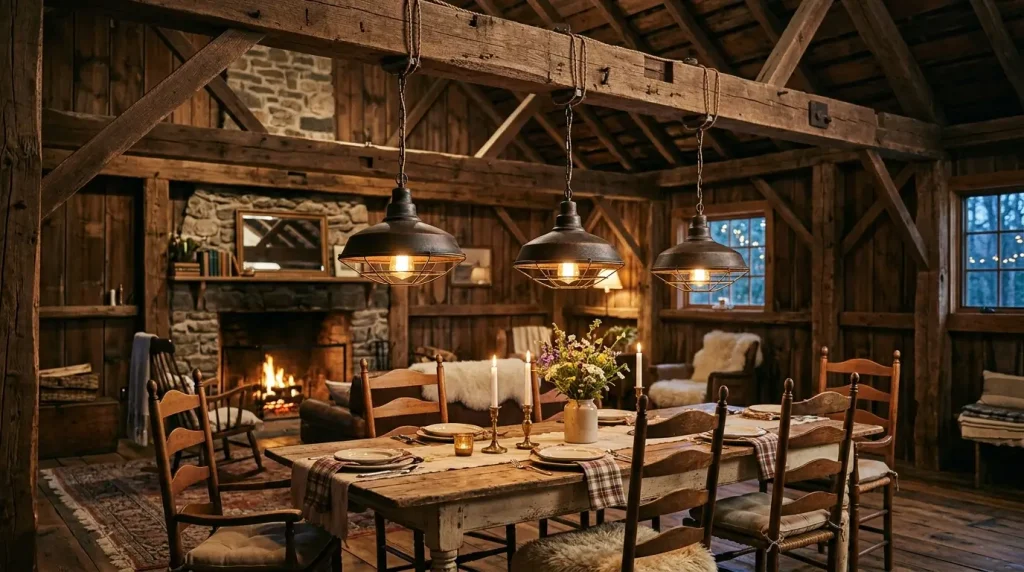 9. Rustic Barn Pendant Lights for Cozy Charm