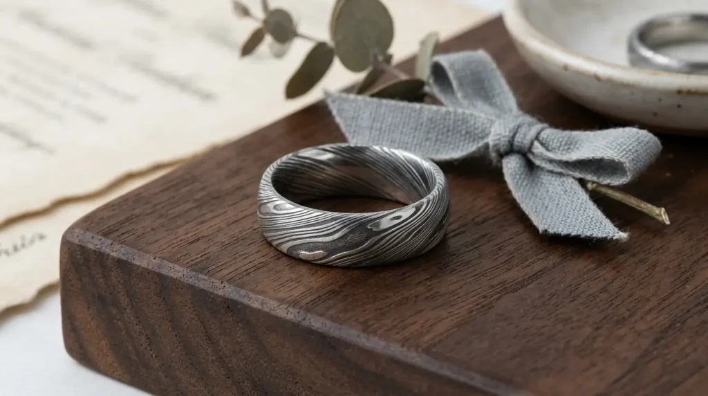 9. Silver Damascus Steel Band