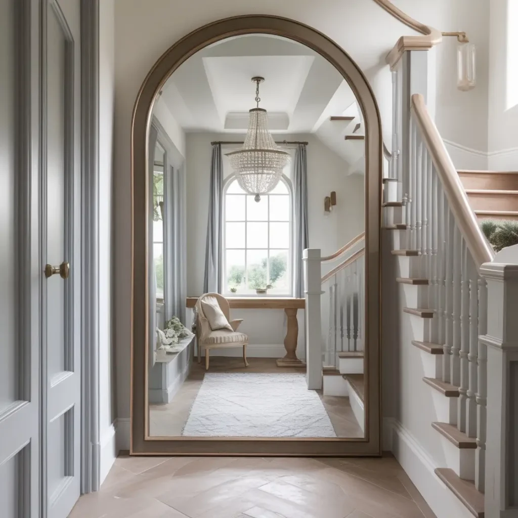 Arched Mirror to Soften Sharp Lines