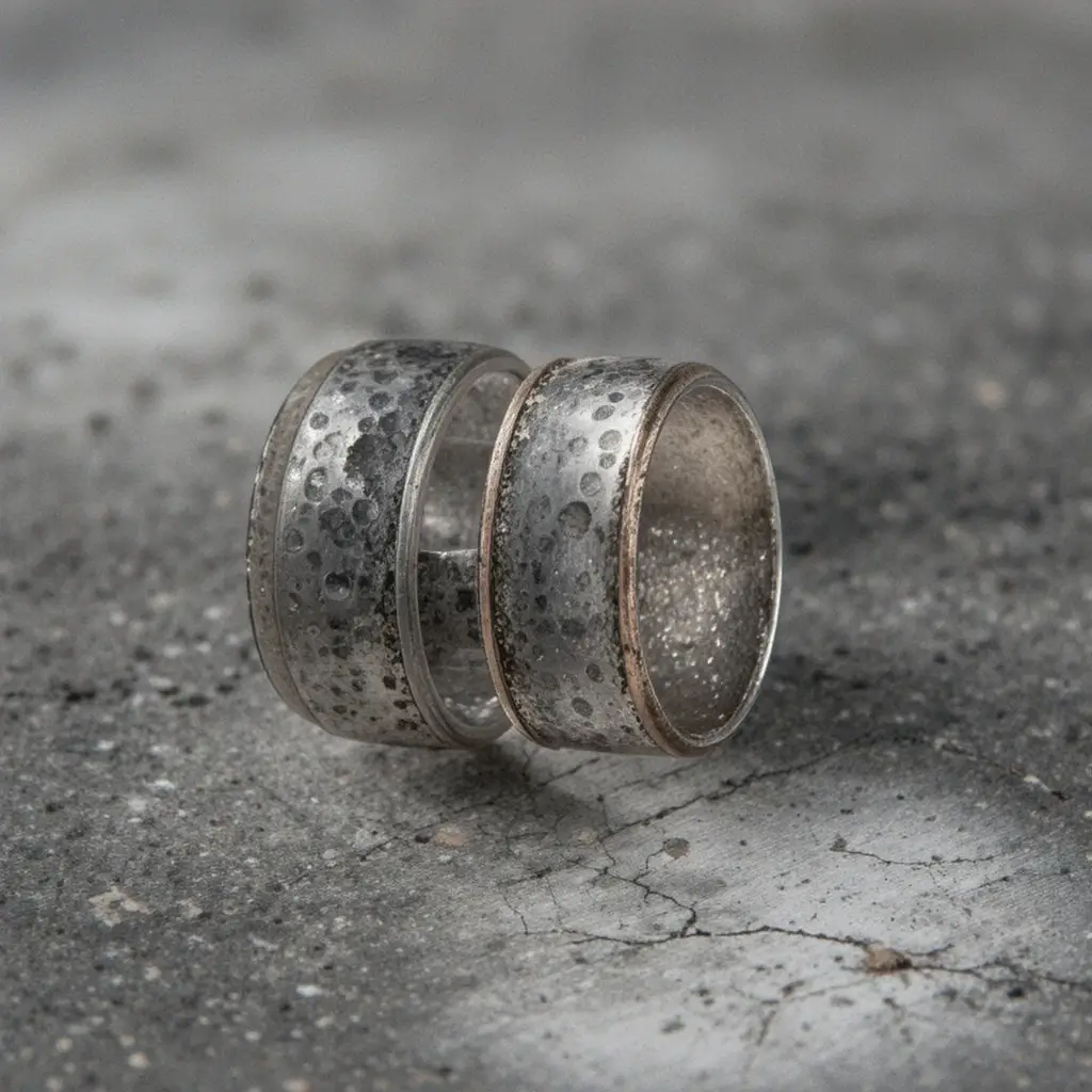 Bezel Set Hammered Wedding Band