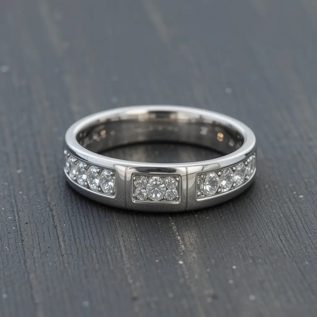 Bezel Set Platinum and Diamond Wedding Band