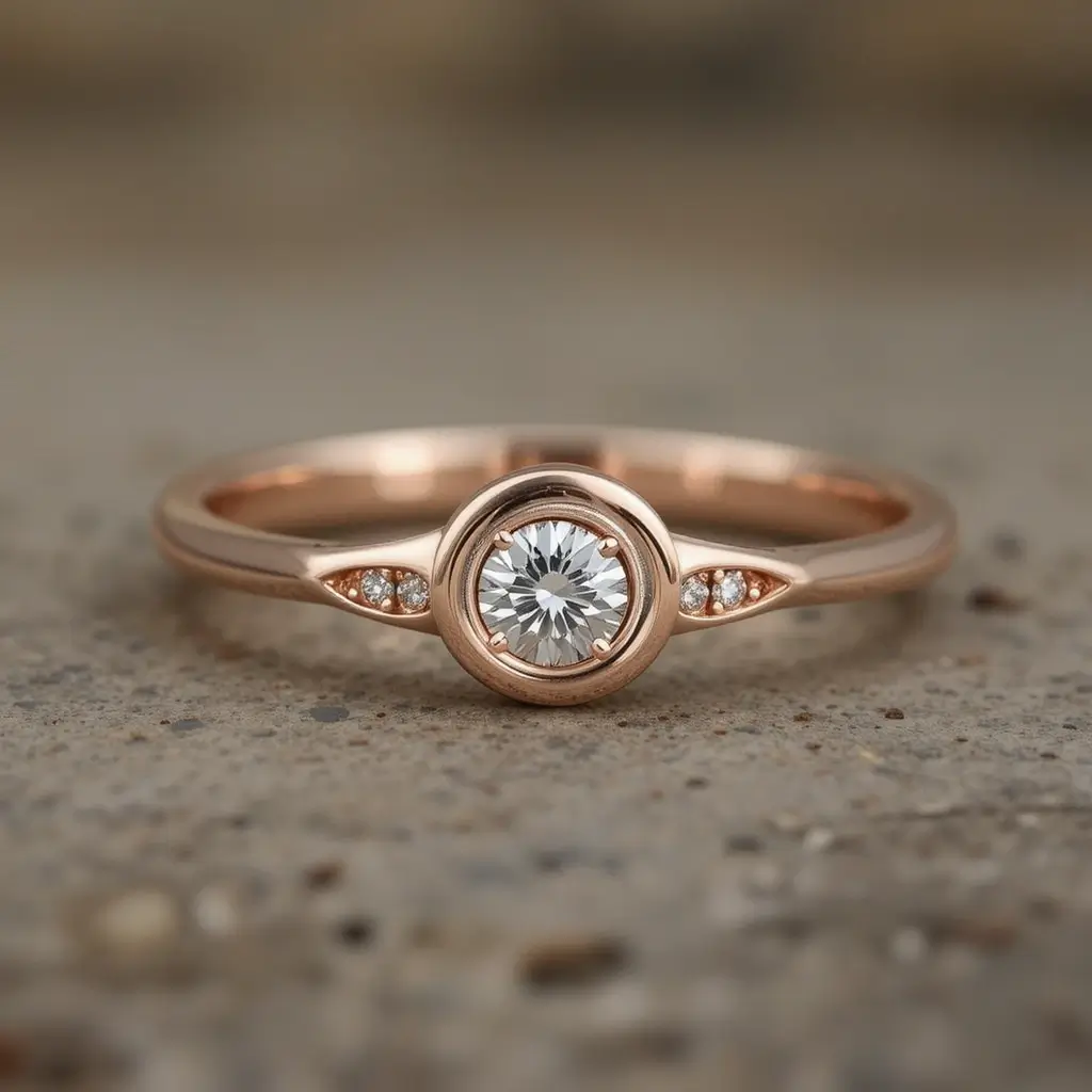 Bezel Set Rose Gold and Diamond Wedding Band