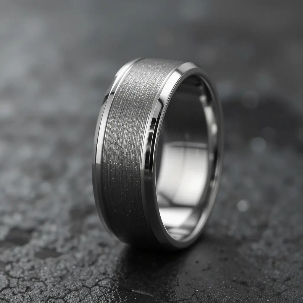 Bezel Set Titanium Wedding Band