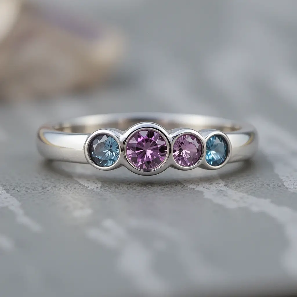 Bezel Set Wedding Band with Birthstones