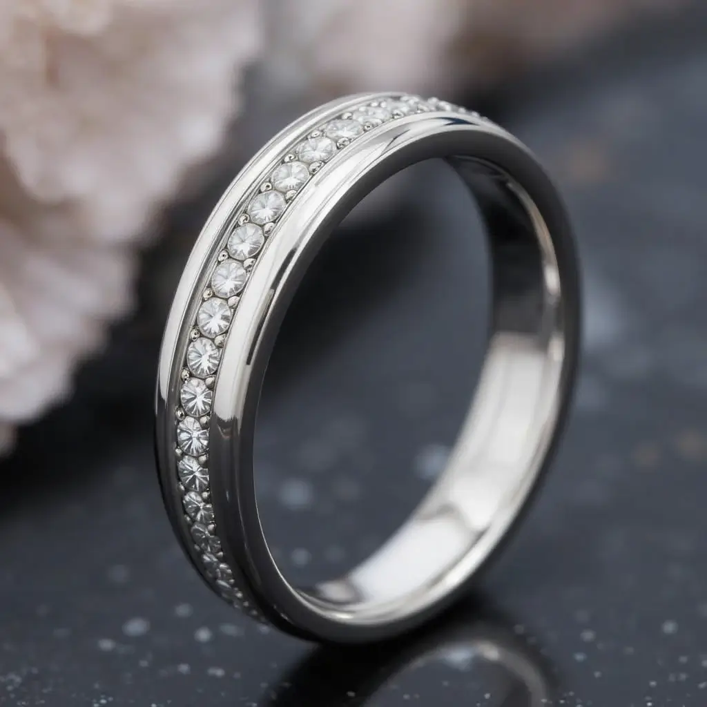 Bezel Set Wedding Band with Hidden Diamonds