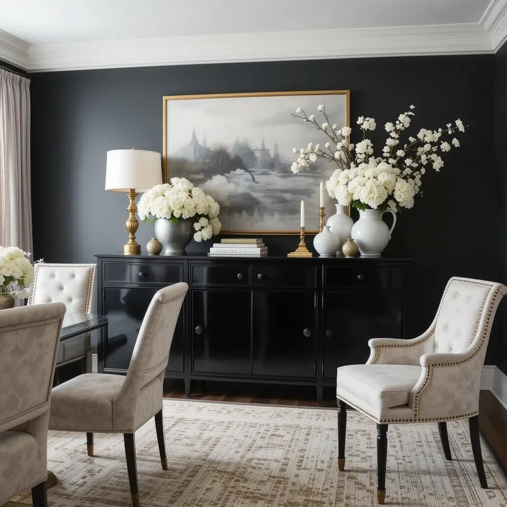 Black Buffet with Gold Accents