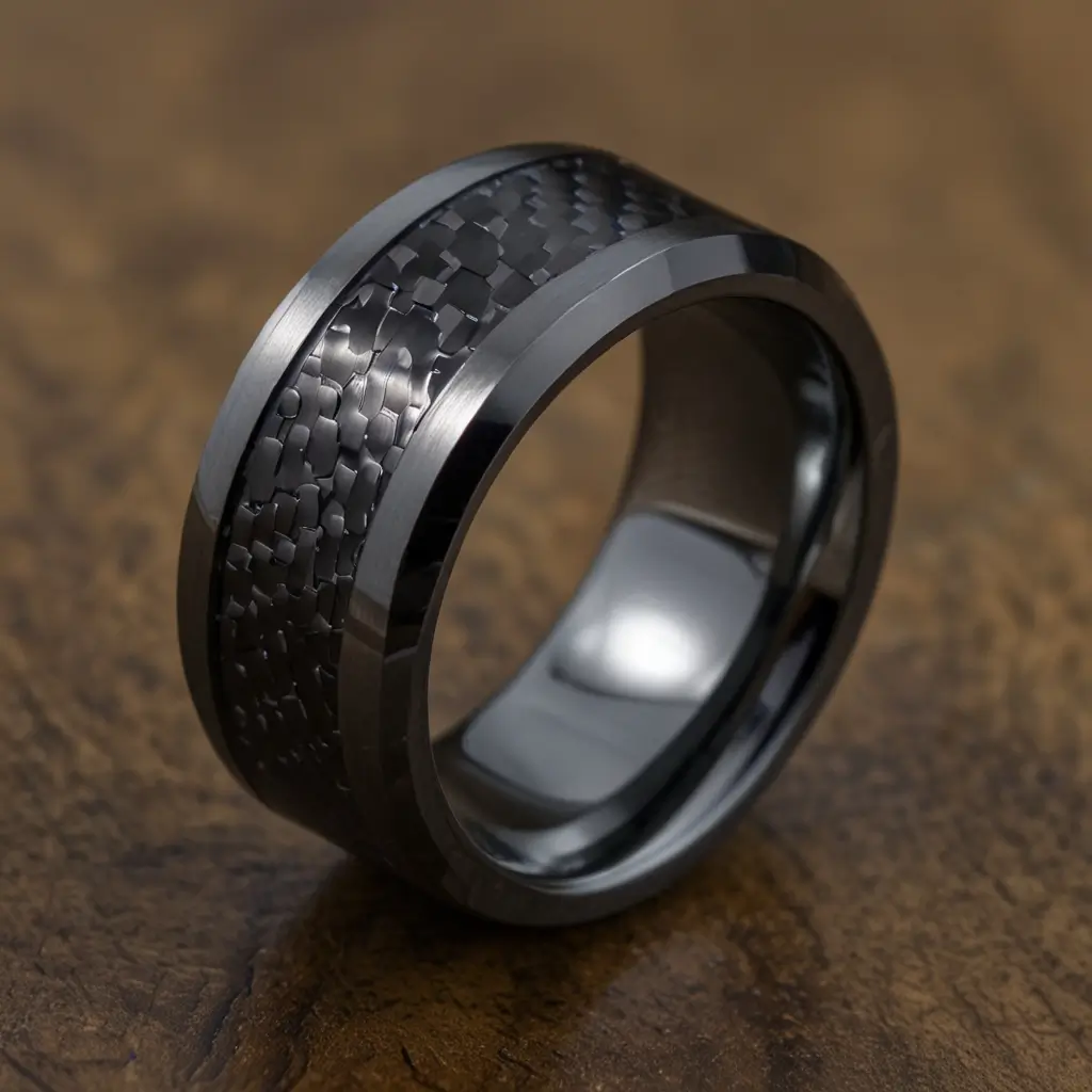 Black Carbon Fiber Inlay Ring