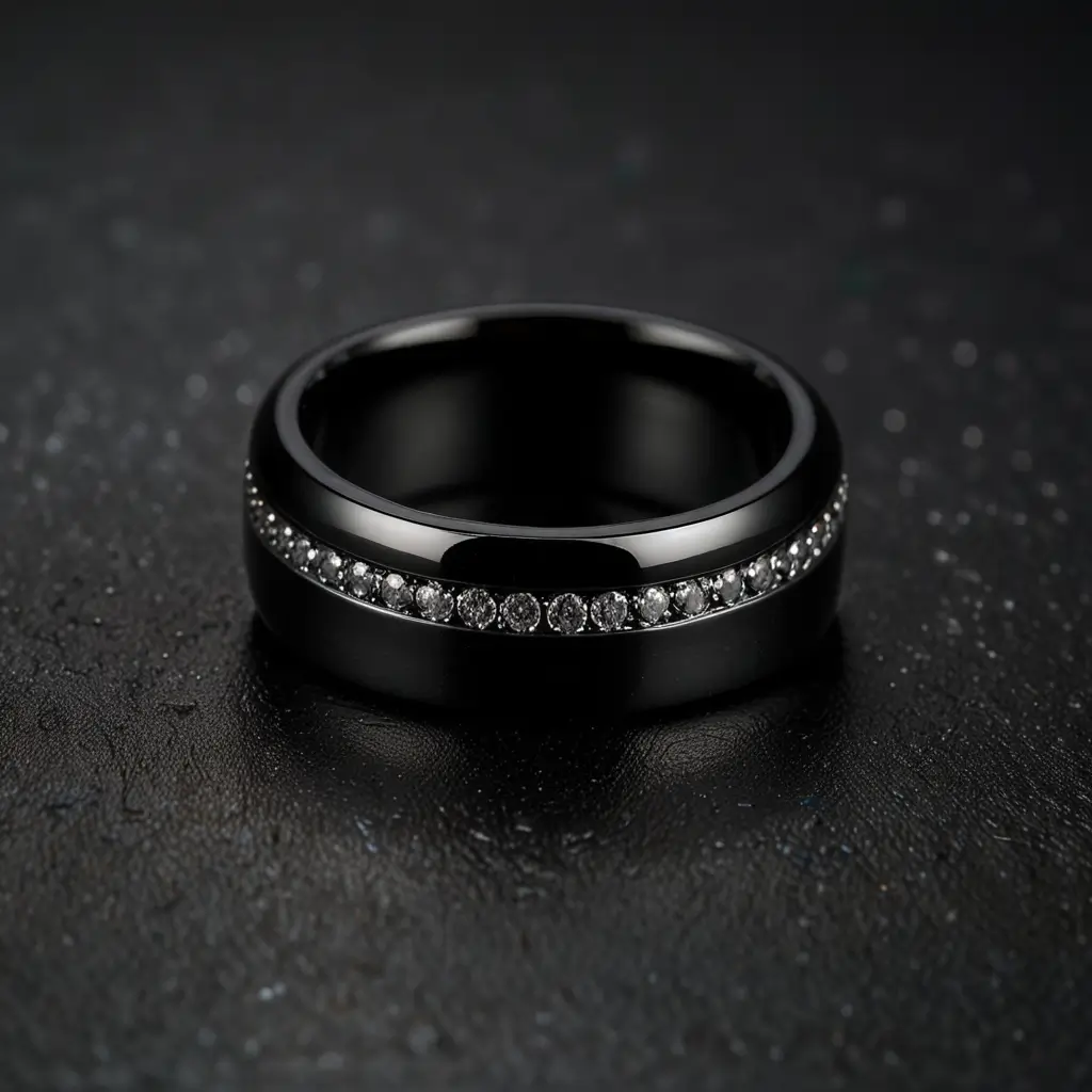 Black Ceramic and Diamond Ring