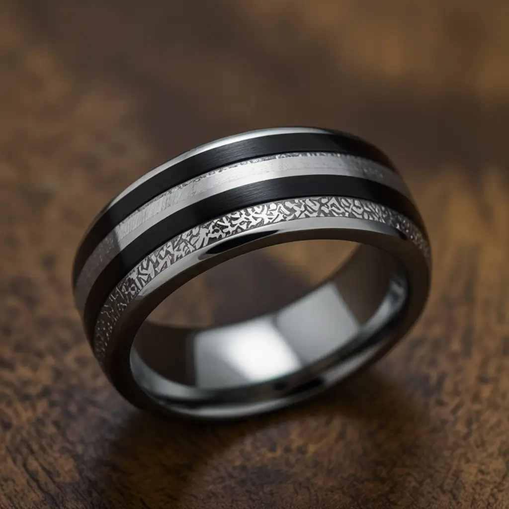 Black Zirconium Ring with Silver Inlay