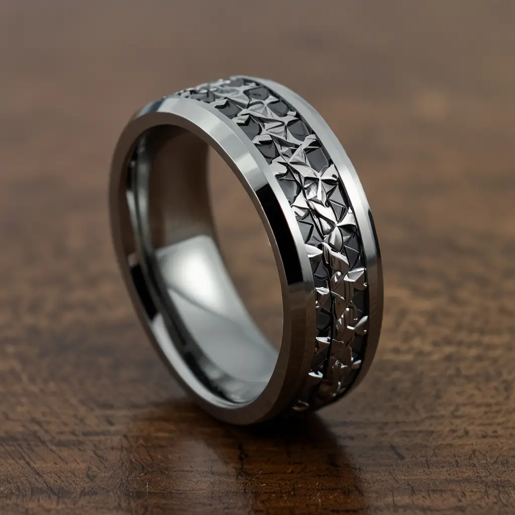 Diamond Cut Titanium Ring
