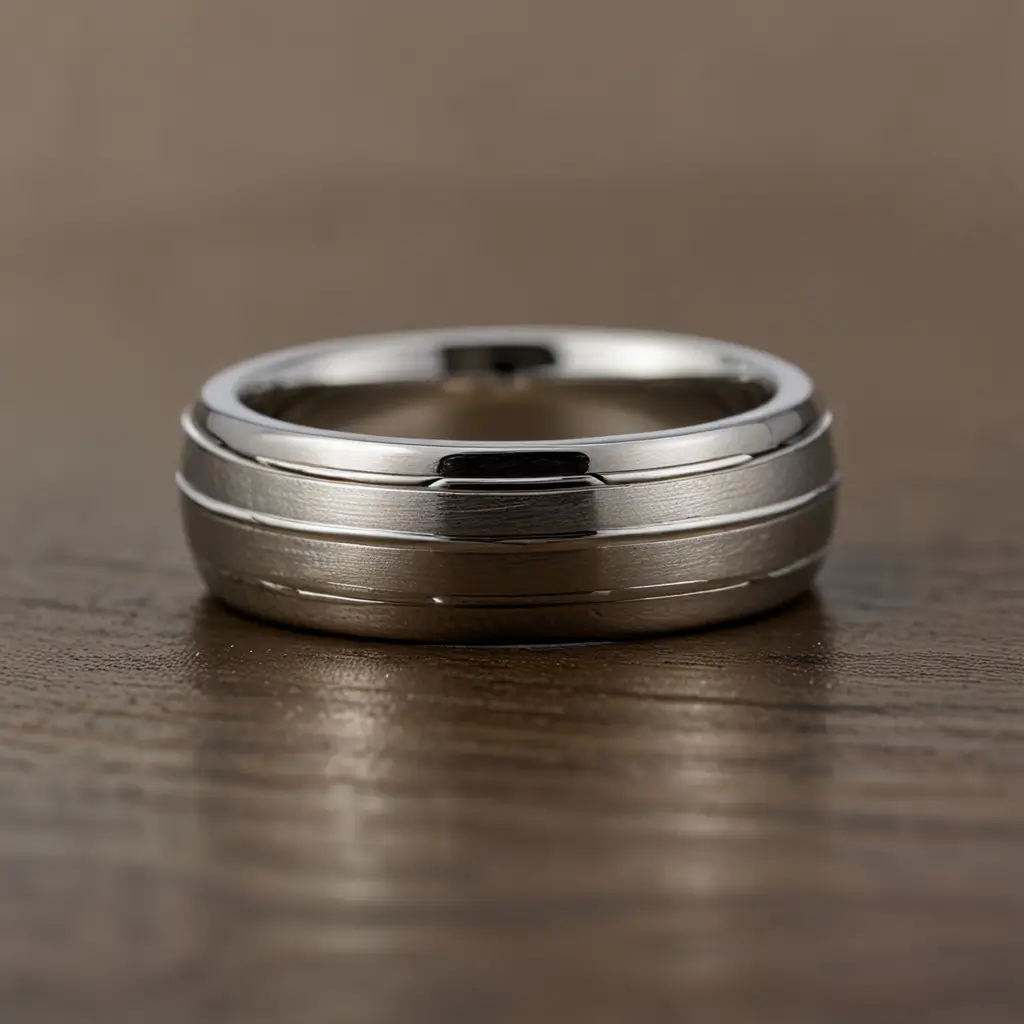 Grooved Wedding Band in White Gold