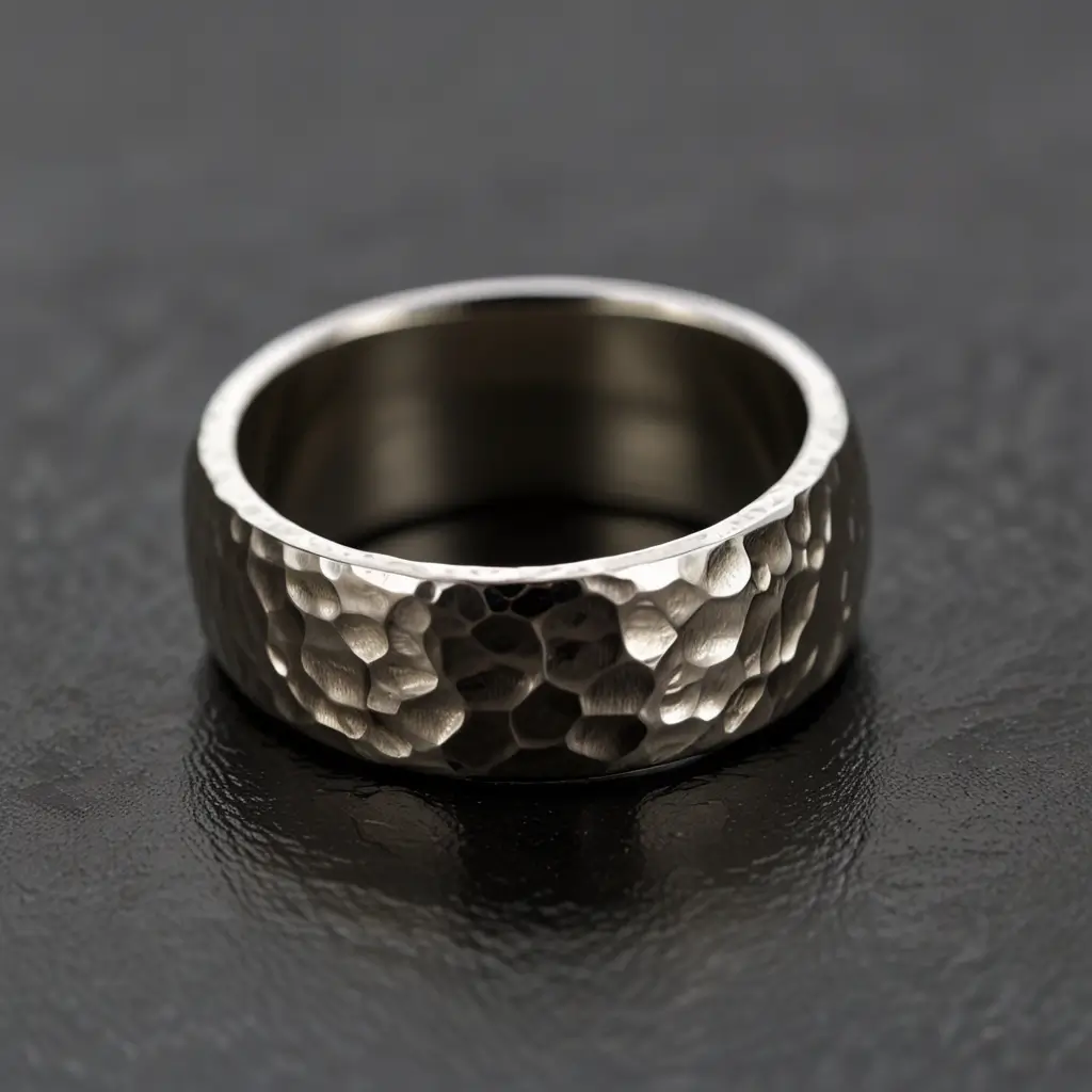 Hammered White Gold Band