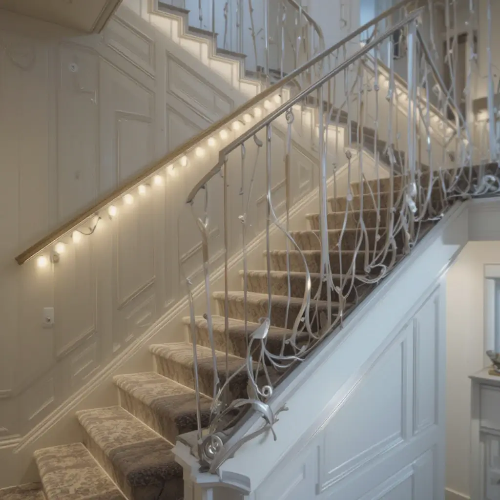 Hidden Lighting Along Staircase Handrails