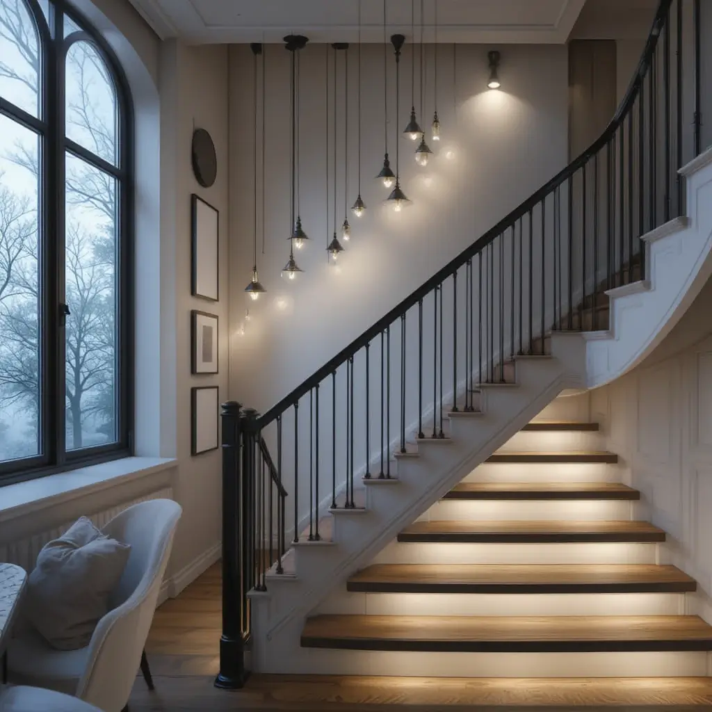 Hidden Pendant Lights Above Bedroom Staircases