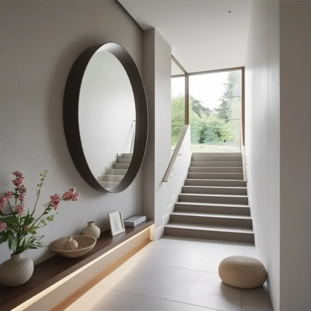 Oversized Round Mirror to Anchor the Wall