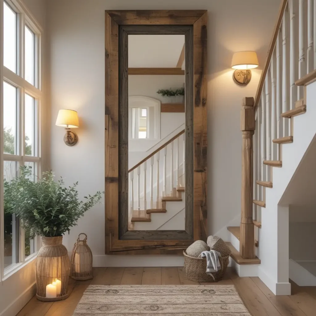 Rustic Wood-Framed Mirror for Farmhouse Vibes