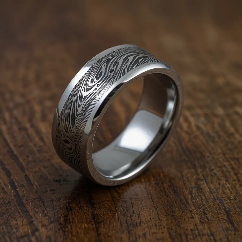 Silver Damascus Steel Band