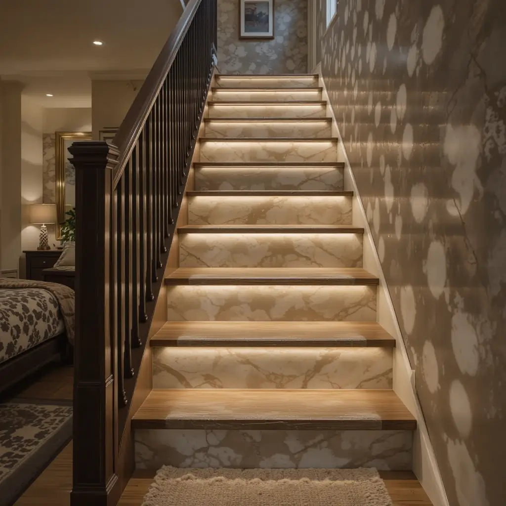 Staircase Under-Ledge Lighting for a Soft Ambiance