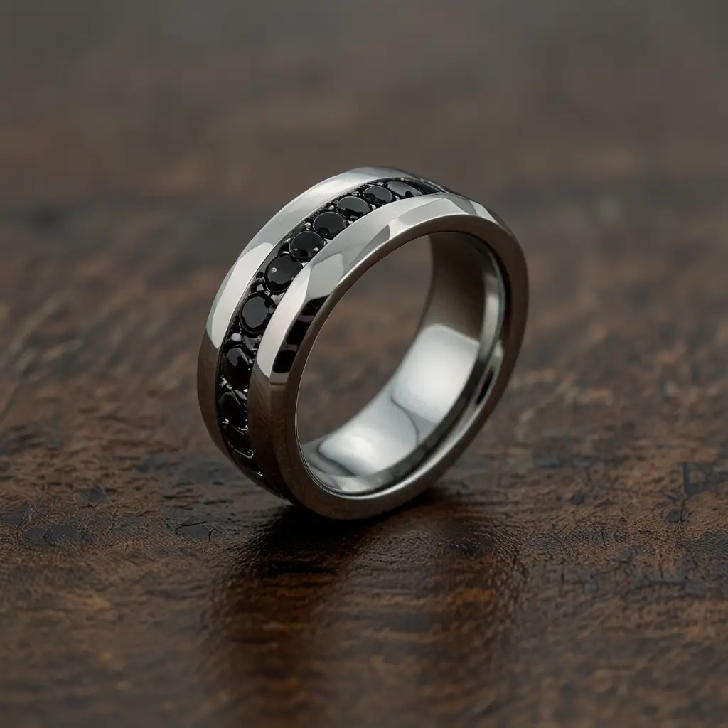 Titanium and Black Diamond Band
