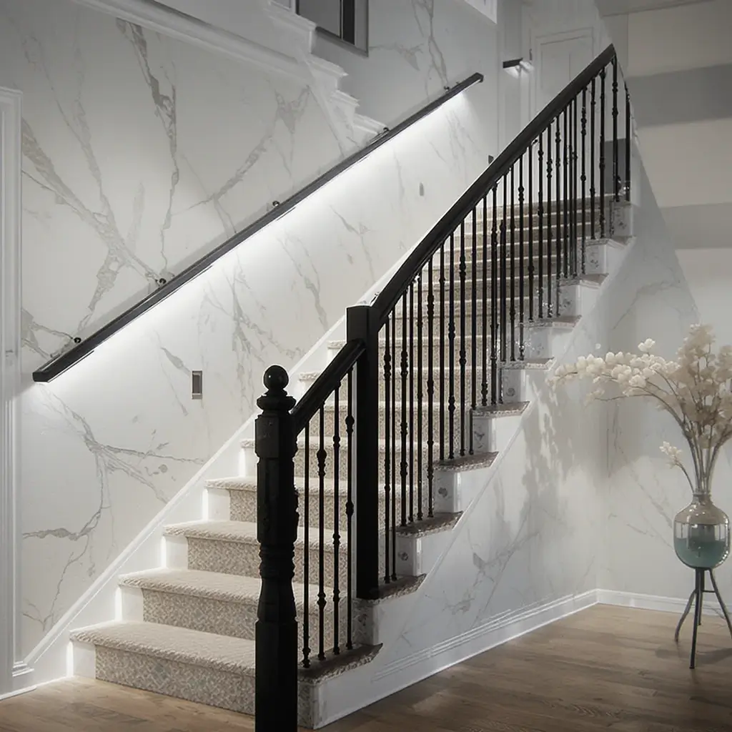 Under-Rail Lighting for Staircase Elegance