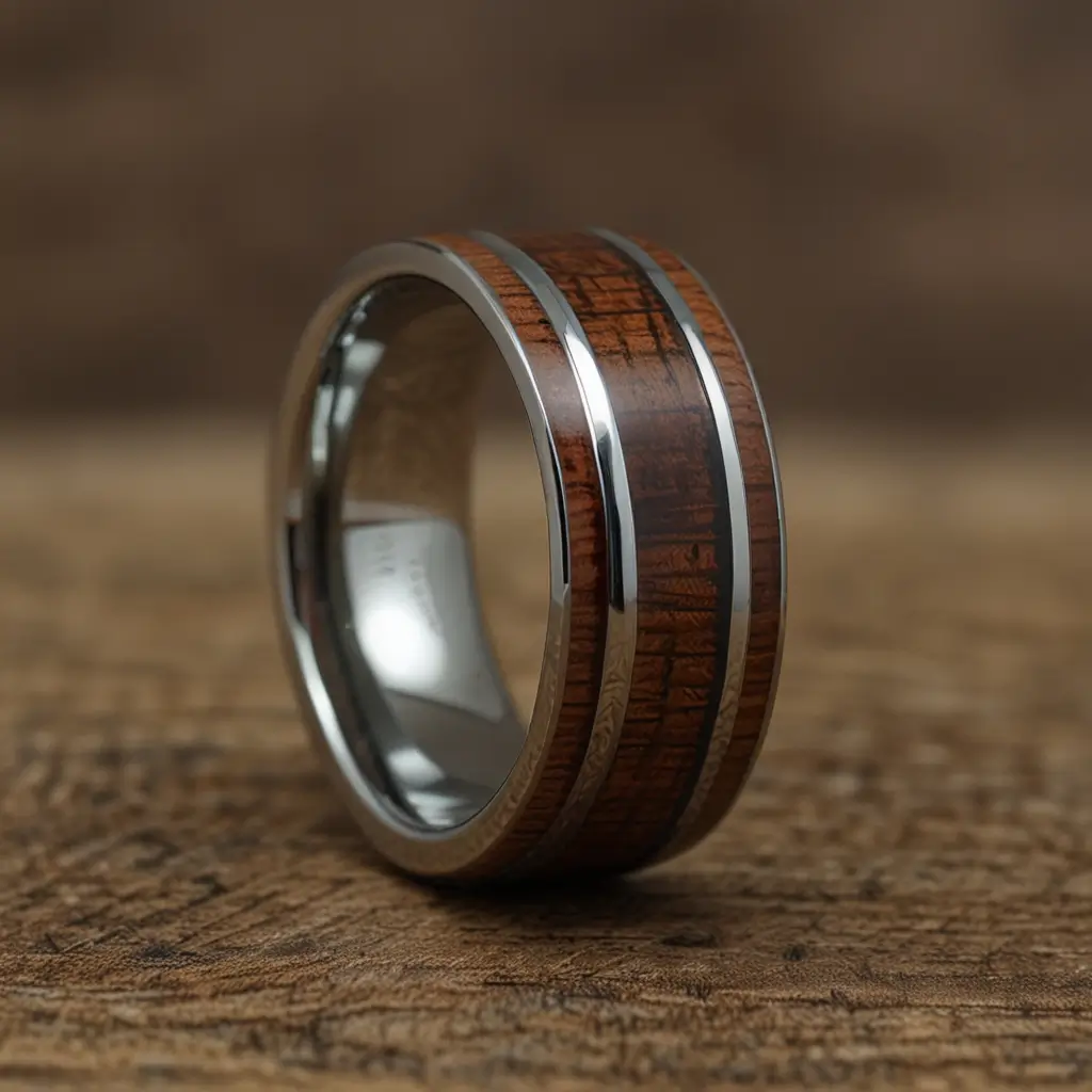 Wood Inlay Tungsten Ring