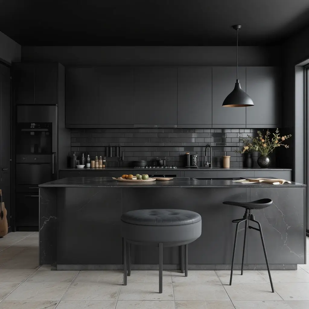 All-Black Theme with Black Countertops