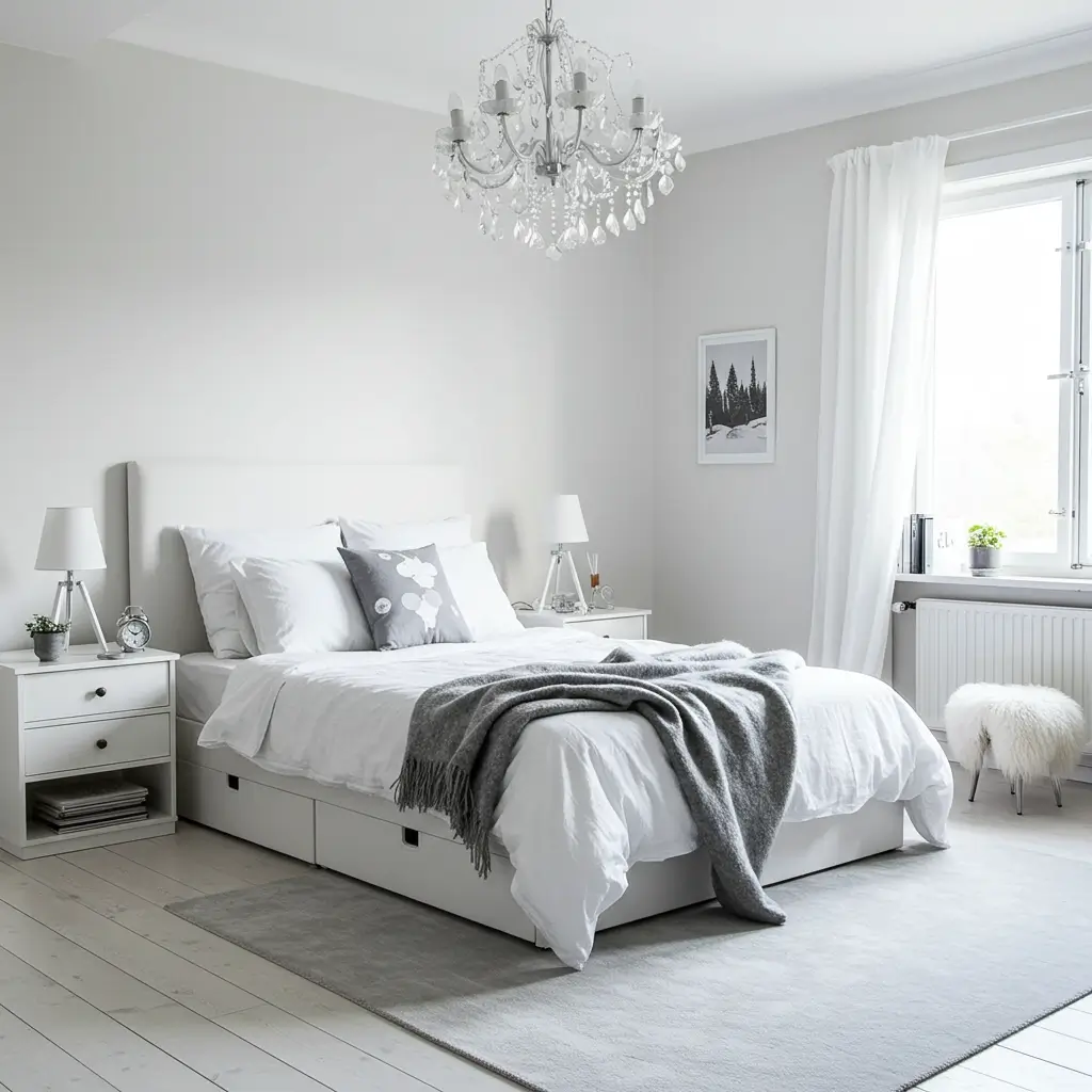 All-White Room with Grey Decor