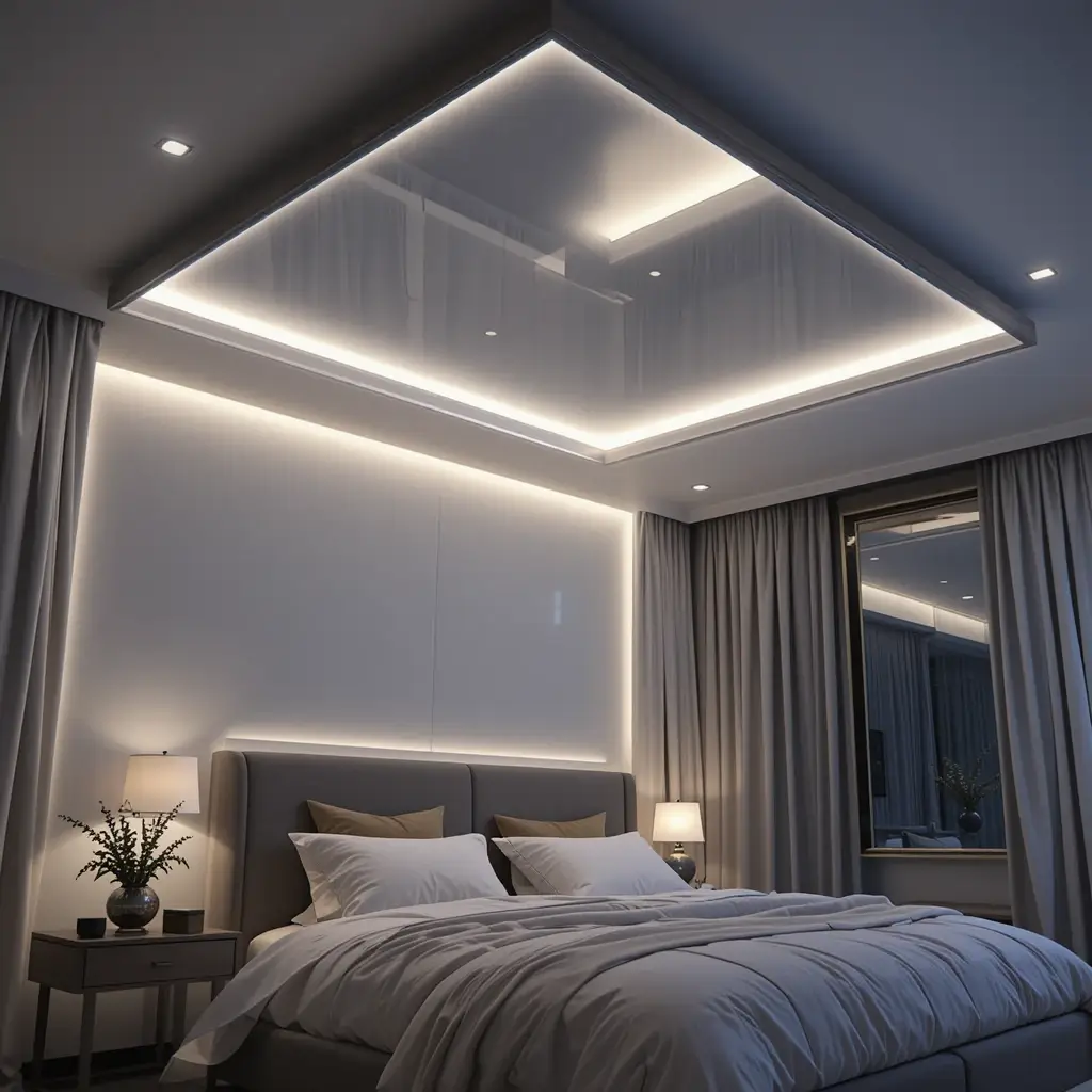 Backlit Mirror Ceiling for Soft Glow