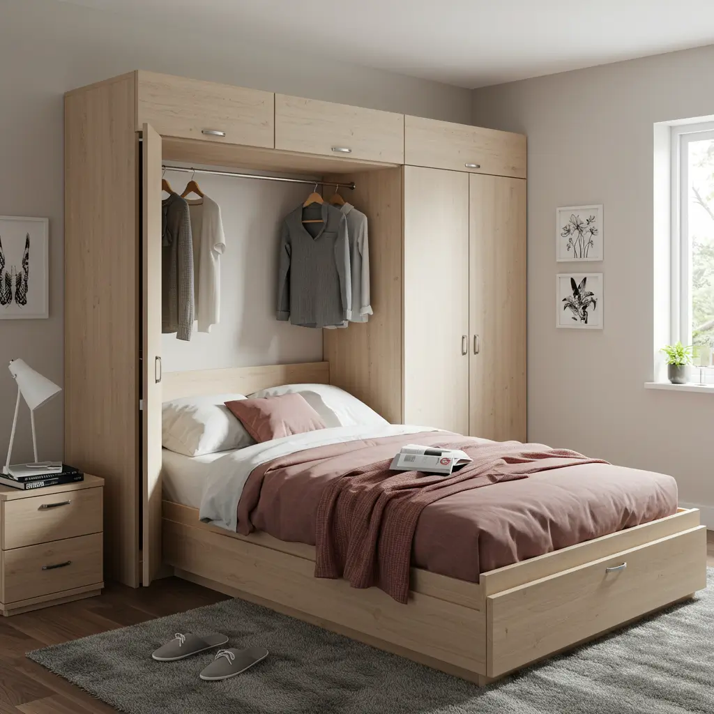 Bed Integrated Cupboards for All in One Function
