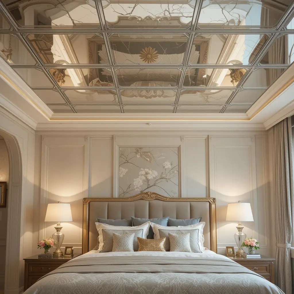 Beveled Mirror Ceiling Tiles for a Luxe Detail