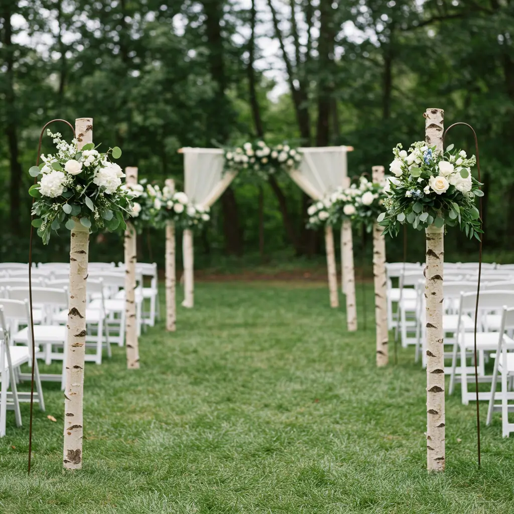 Birch Poles with Draping Fabric