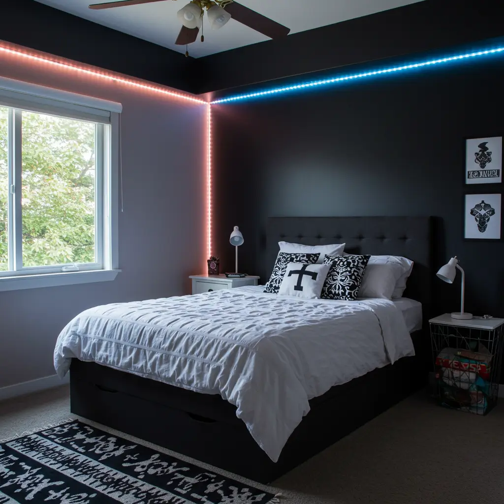 Black Accent Wall with LED Lighting