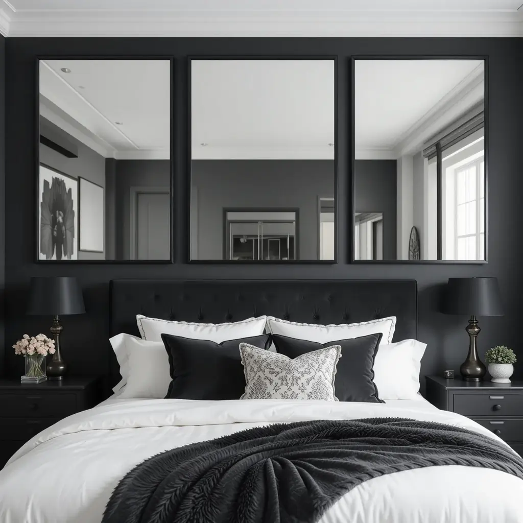 Black Framed Mirror Panels for Contrast
