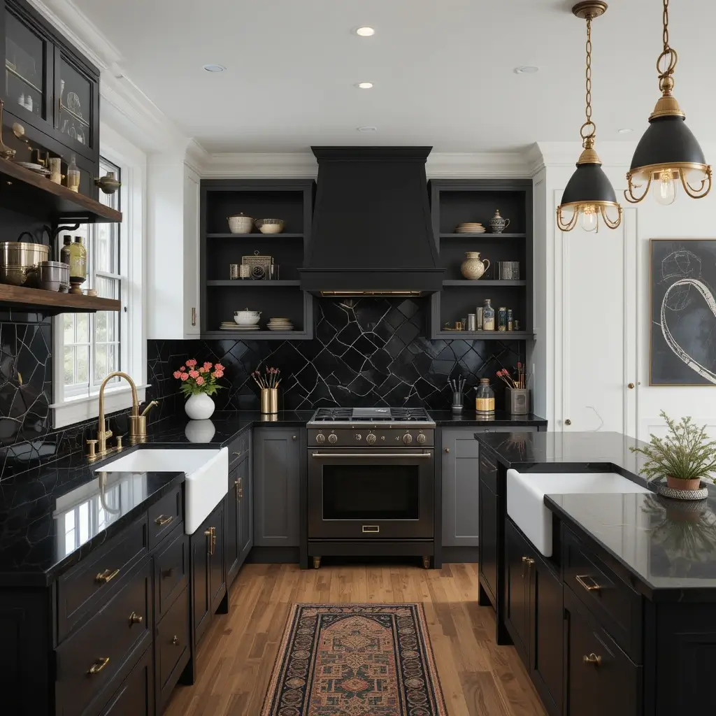 Black and Brass Accents with Dark Counters