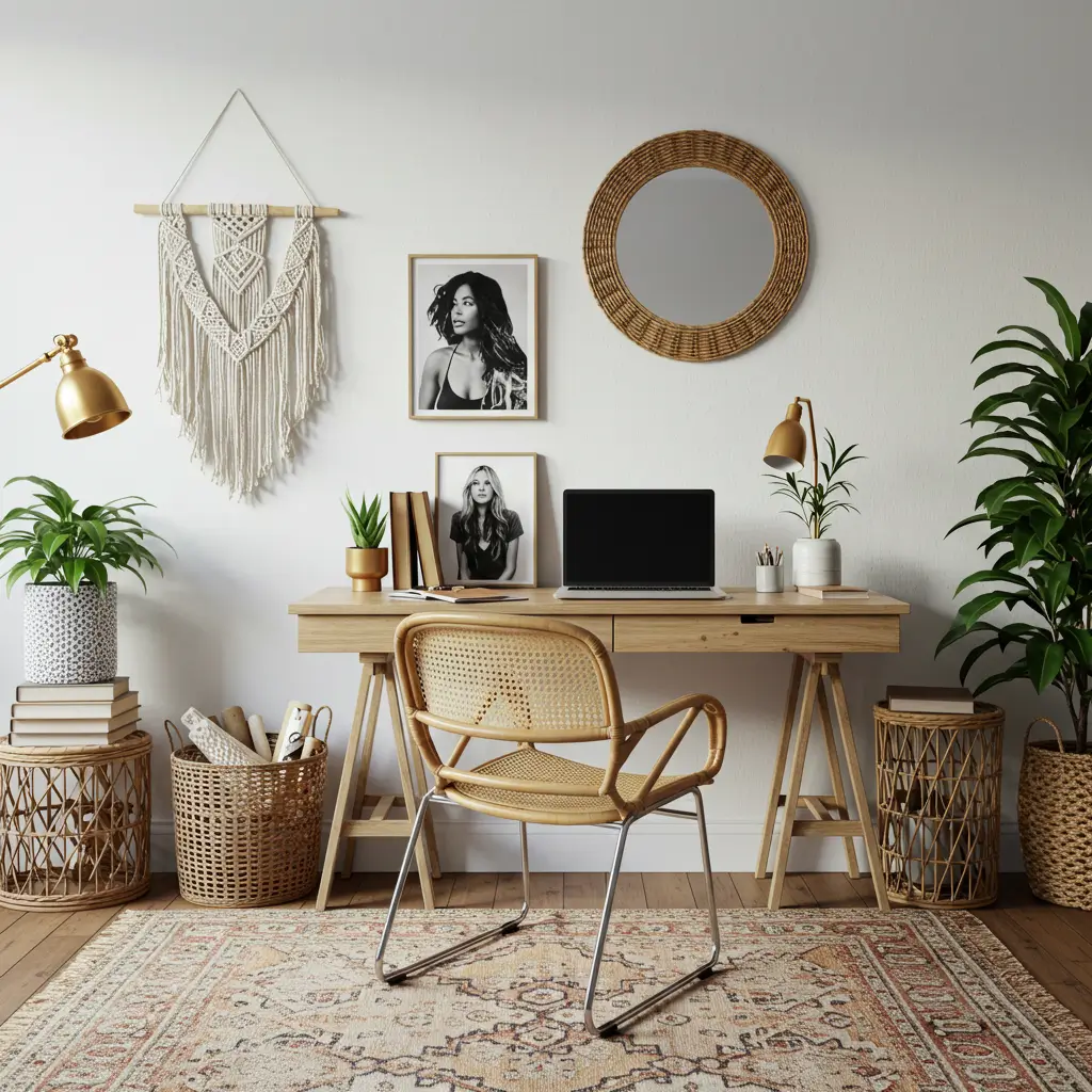 . Boho Chic Workspace with Natural Textures