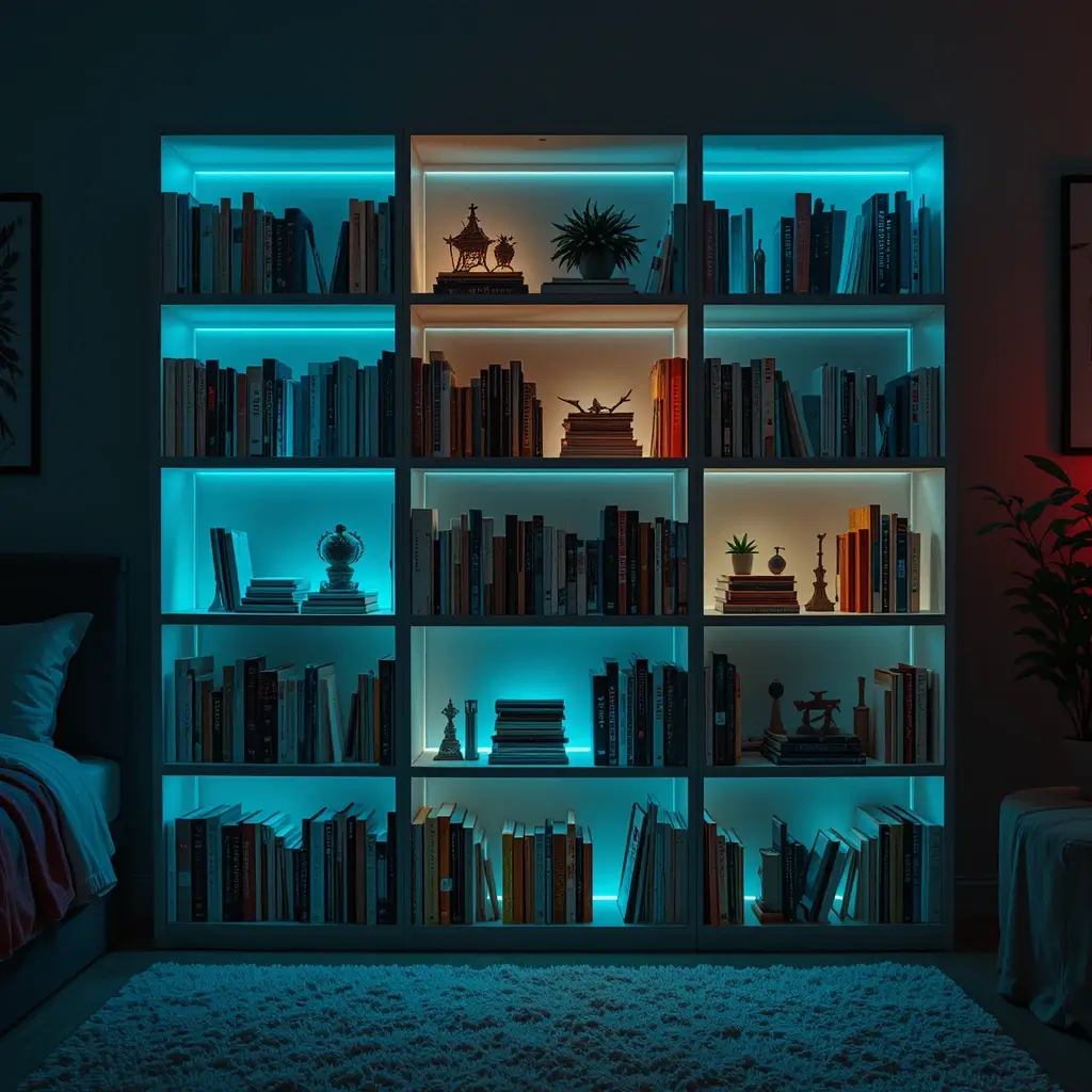 Bookshelves with Glow-in-the-Dark Accents