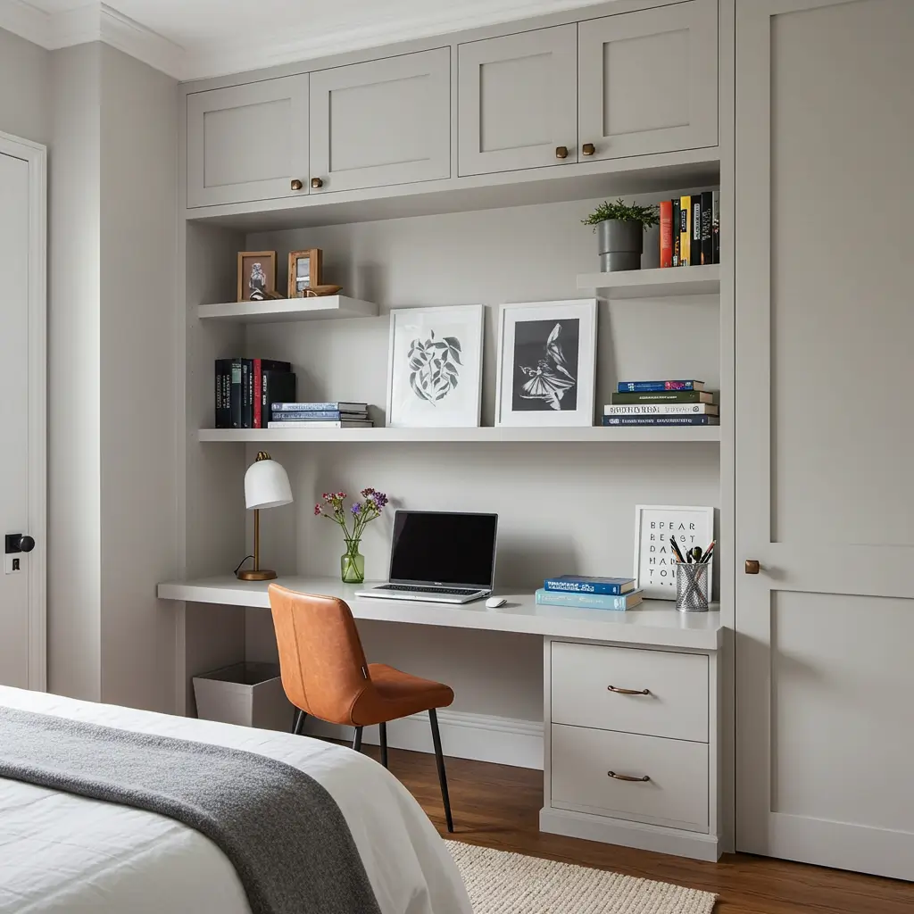 Built-In Desk Under Shelves