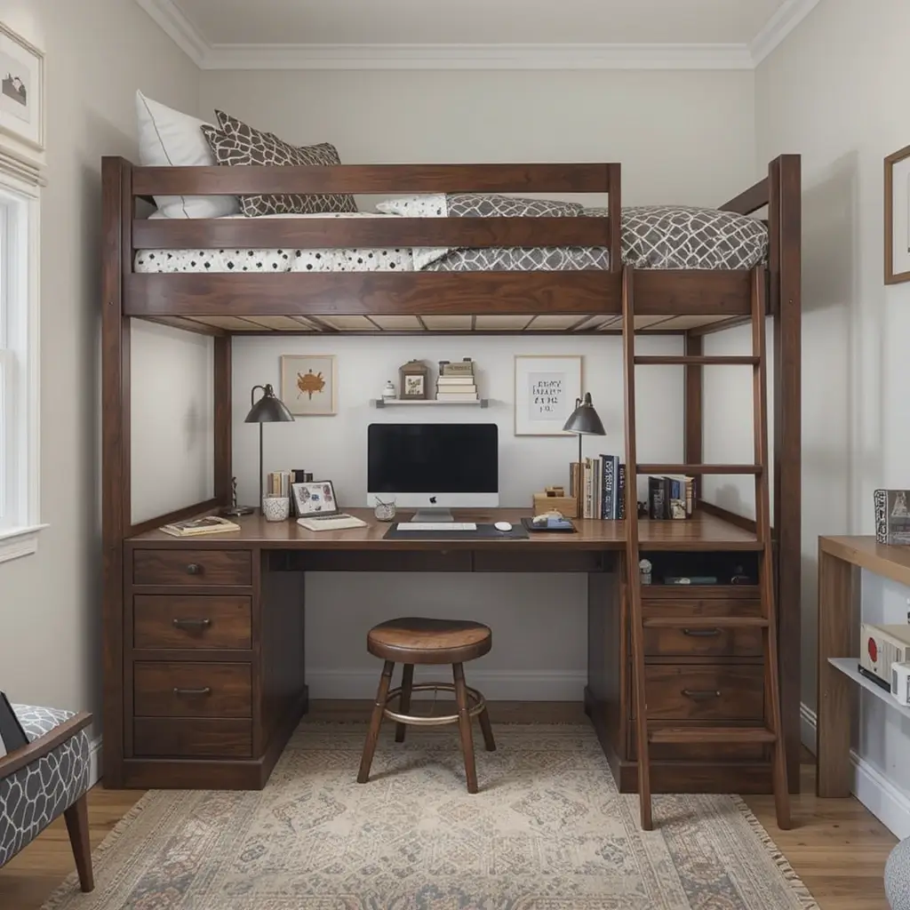 Bunk Bed with Desk Area Underneath