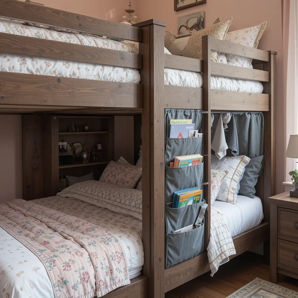 Bunk Bed with Hanging Storage Pockets
