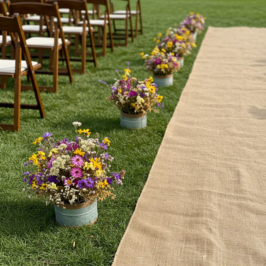 Burlap Aisle Runners with Wildflowers