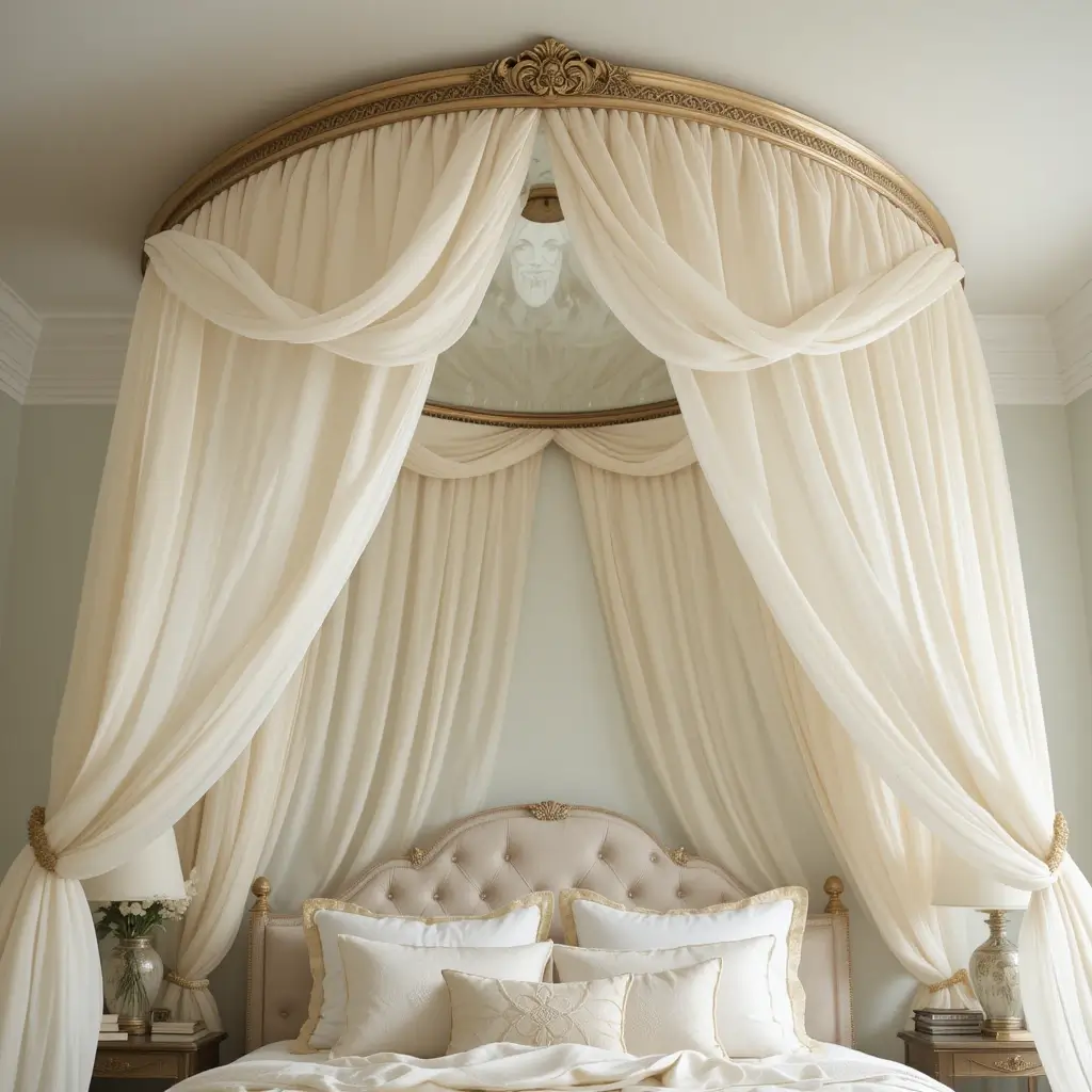 Ceiling Mirror Surrounded by Fabric Drapery