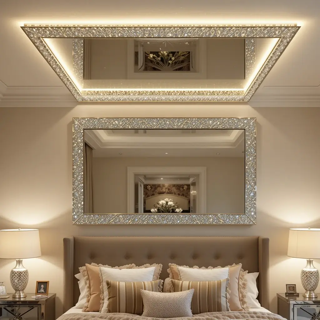 Ceiling Mirror with Crystal Border