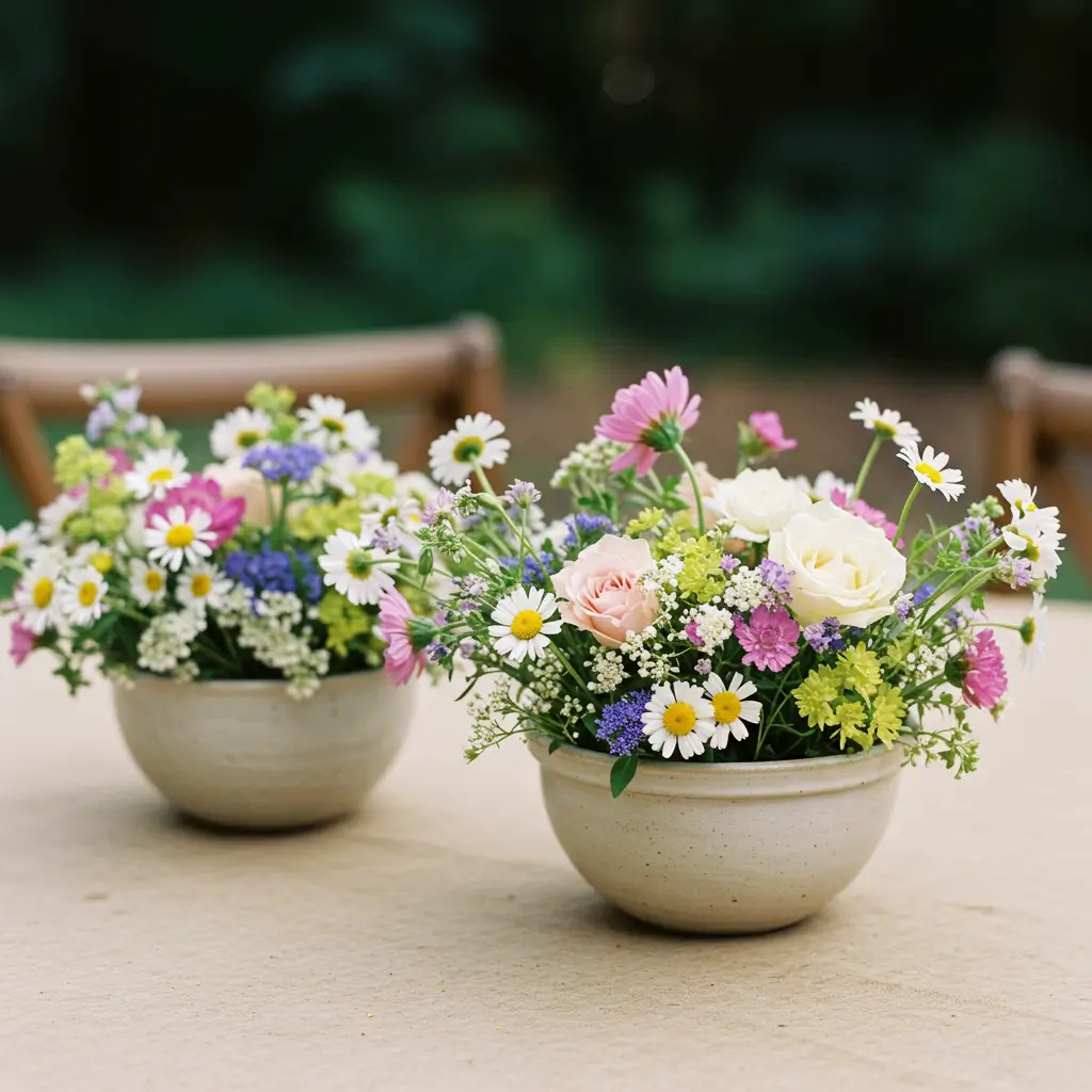 Ceramic Bowls with Wildflowers