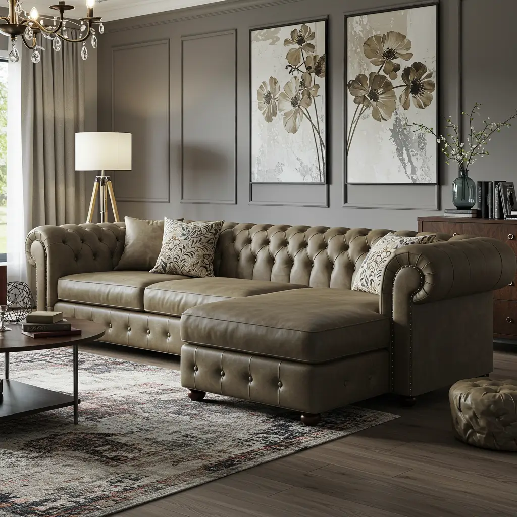 Chesterfield-Inspired L-Shaped Sofa
